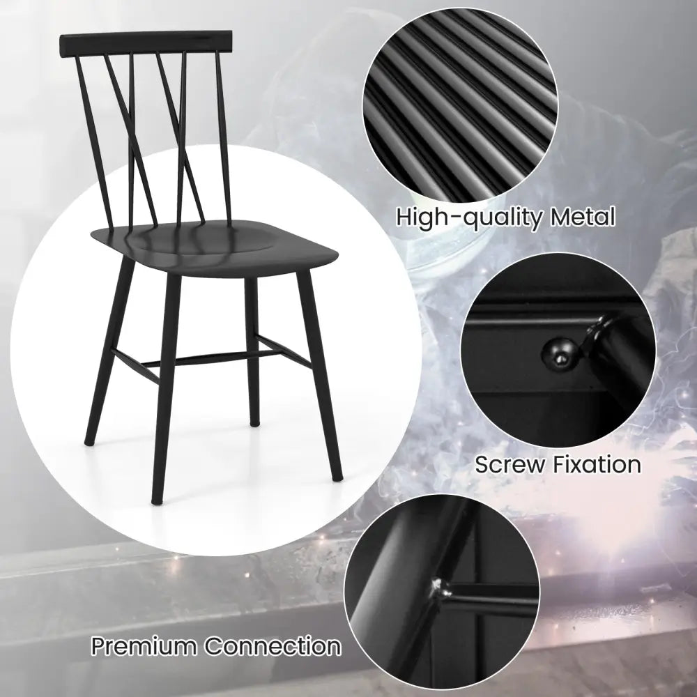 Set of 2 Modern Dining Chairs with Backrest - Black - Dining Chairs