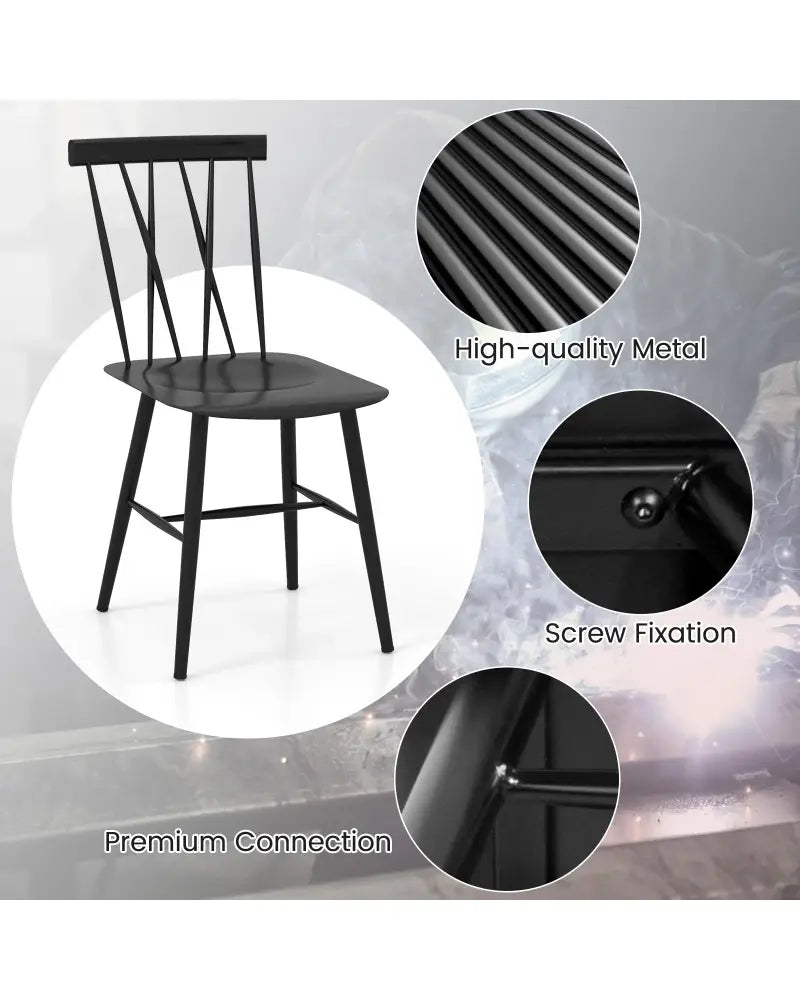 Set of 2 Modern Dining Chairs with Backrest - Black - Dining Chairs