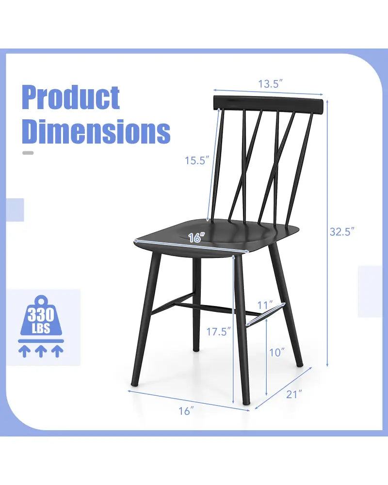 Set of 2 Modern Dining Chairs with Backrest - Black - Dining Chairs