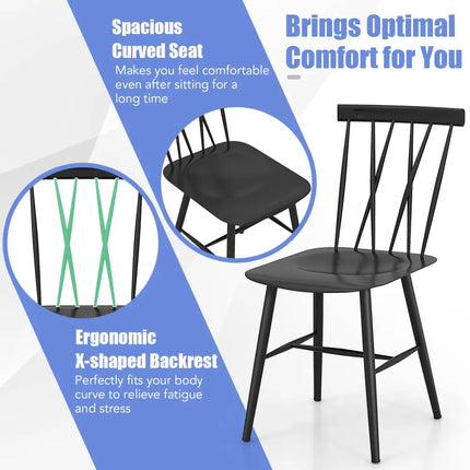 Set of 2 Modern Dining Chairs with Backrest - Black - Kitchen & Dining