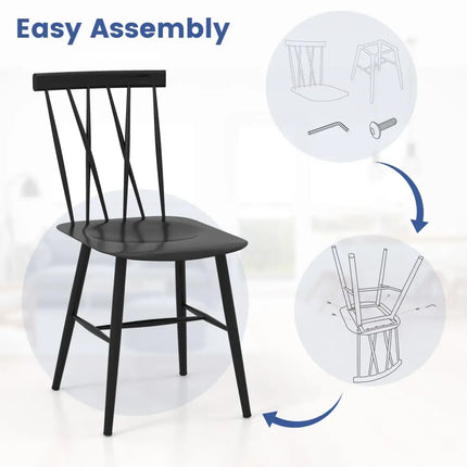 Set of 2 Modern Dining Chairs with Backrest - Black - Kitchen & Dining