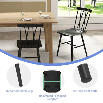 Set of 2 Modern Dining Chairs with Backrest - Black - Kitchen & Dining