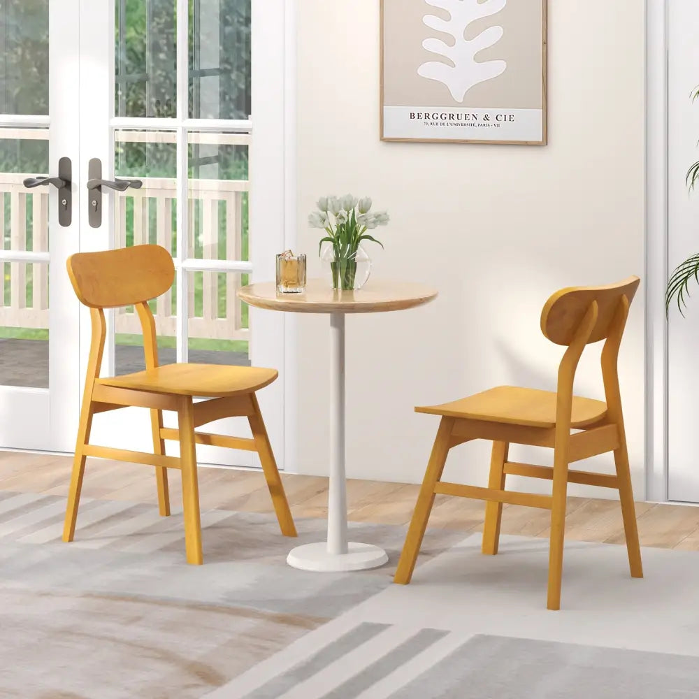 Set of 2 Modern Dining Chairs with Curved Backrest and Seat-Natural - Natural - Dining Chairs