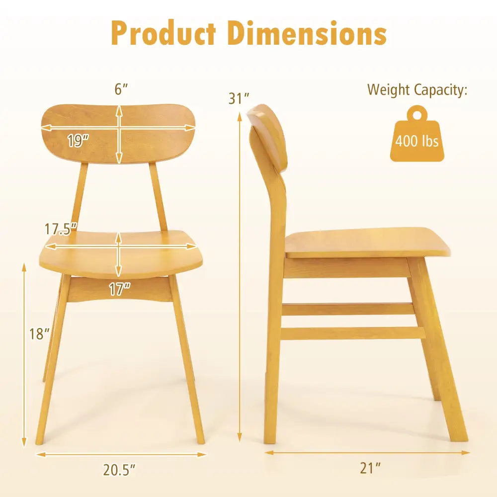 Set of 2 Modern Dining Chairs with Curved Backrest and Seat-Natural - Natural - Dining Chairs