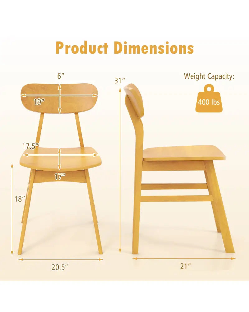 Set of 2 Modern Dining Chairs with Curved Backrest and Seat-Natural - Natural - Dining Chairs