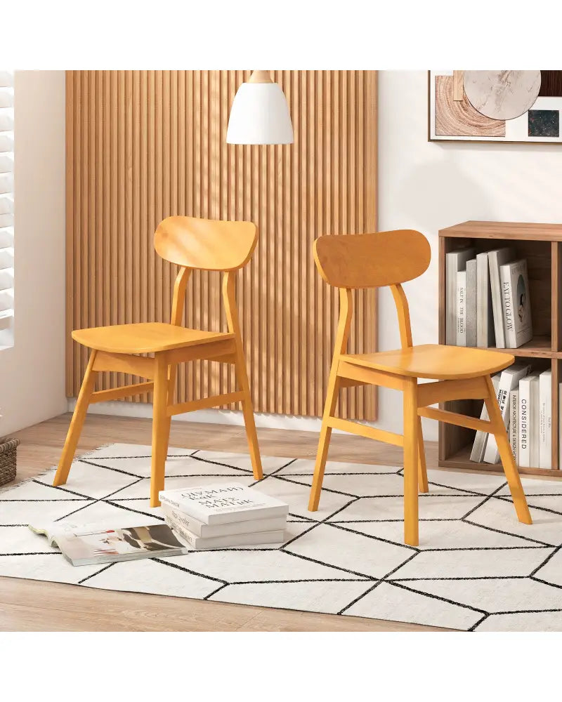 Set of 2 Modern Dining Chairs with Curved Backrest and Seat-Natural - Natural - Dining Chairs