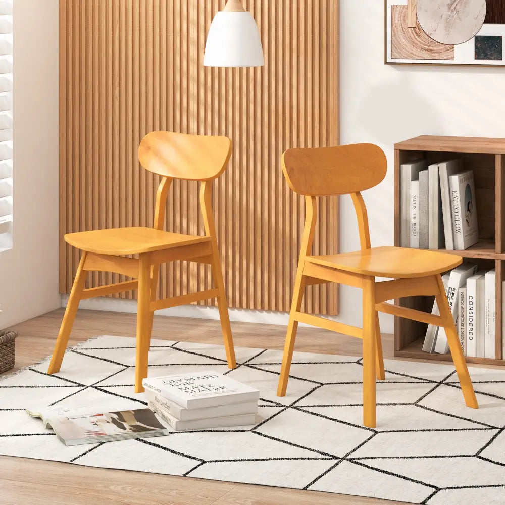 Set of 2 Modern Dining Chairs with Curved Backrest and Seat-Natural - Natural - Dining Chairs