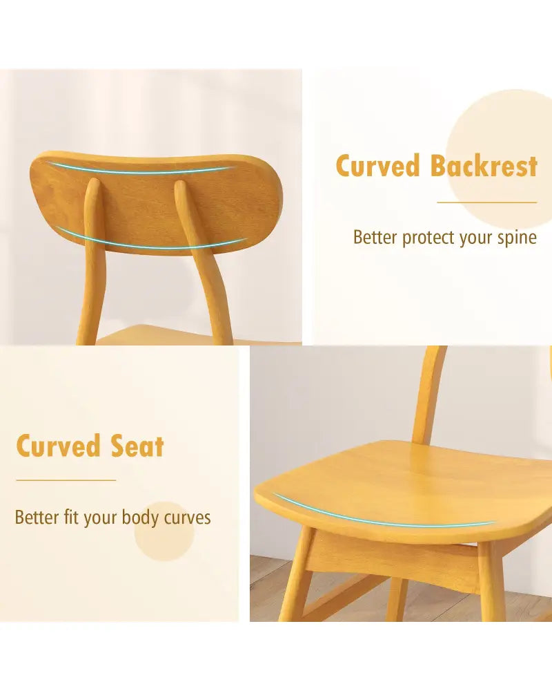 Set of 2 Modern Dining Chairs with Curved Backrest and Seat-Natural - Natural - Dining Chairs