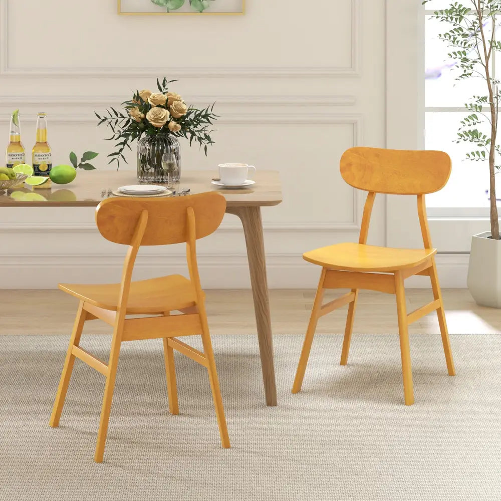 Set of 2 Modern Dining Chairs with Curved Backrest and Seat-Natural - Natural - Dining Chairs