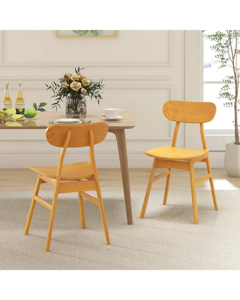Set of 2 Modern Dining Chairs with Curved Backrest and Seat-Natural - Natural - Dining Chairs