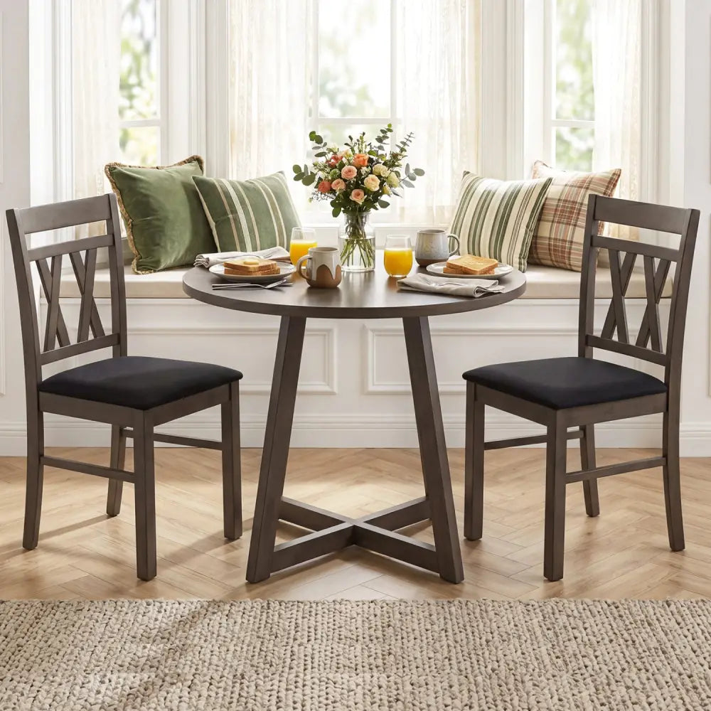 Set of 2 Modern Linen Style Upholstered Kitchen Chairs-Gray - Gray - Dining Chairs