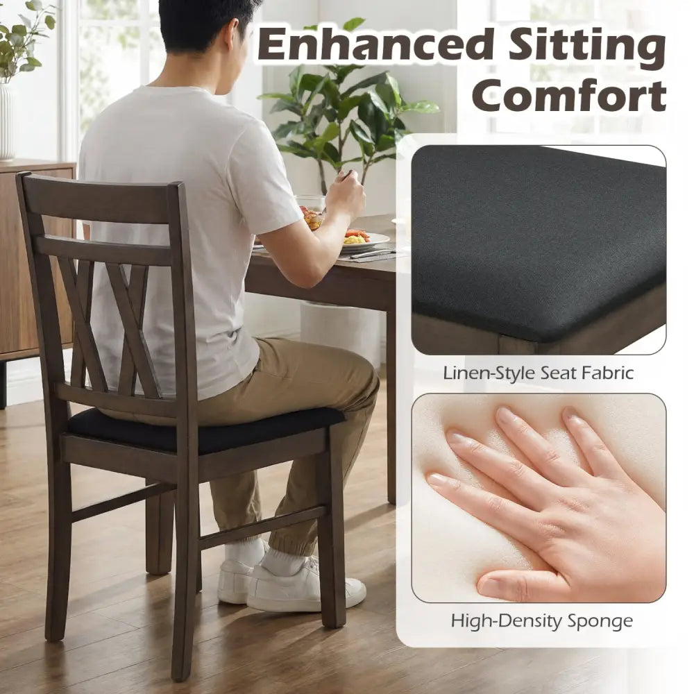 Set of 2 Modern Linen Style Upholstered Kitchen Chairs-Gray - Gray - Dining Chairs