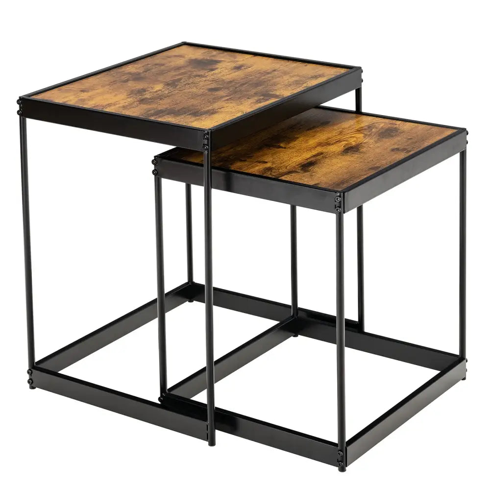 Set of 2 Modern Nesting End Tables with Metal Legs for Living Room-Rustic Brown - Rustic Brown - Coffee Tables