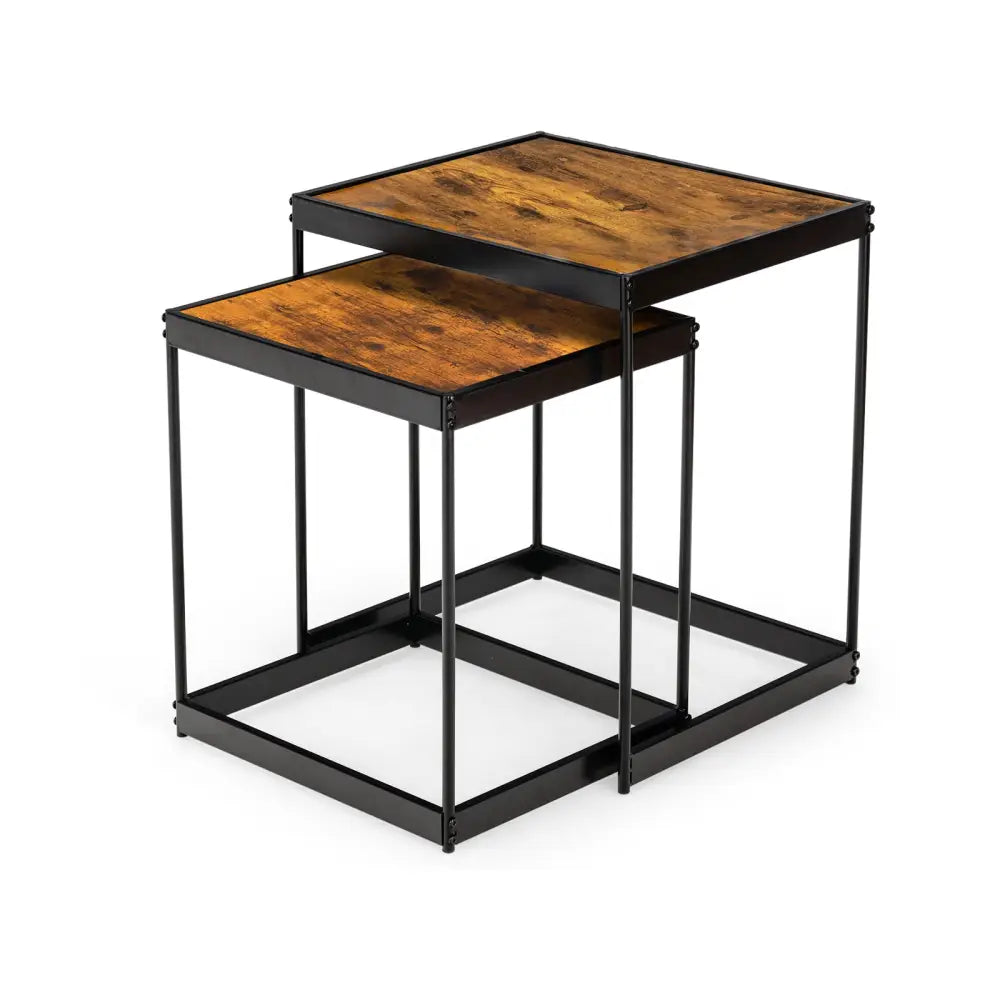 Set of 2 Modern Nesting End Tables with Metal Legs for Living Room-Rustic Brown - Rustic Brown - Coffee Tables