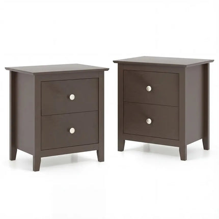 Set of 2 Modern Nightstand with 2 Drawers for Small Spaces-Rustic Brown - Rustic Brown - Nightstands