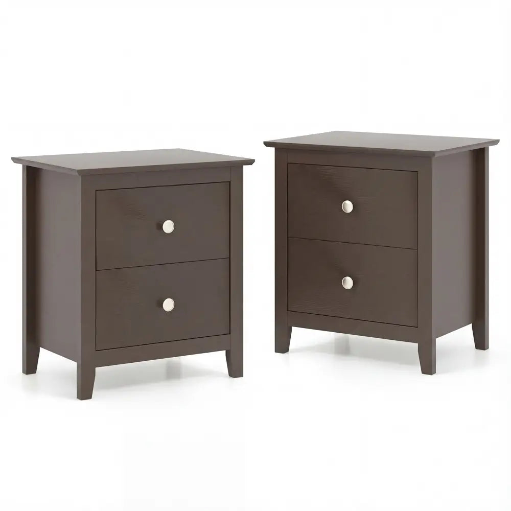 Set of 2 Modern Nightstand with 2 Drawers for Small Spaces-Rustic Brown - Rustic Brown - Nightstands