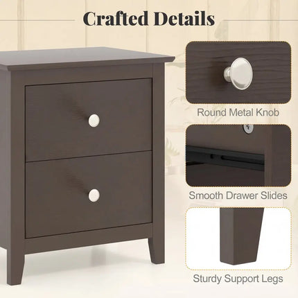 Set of 2 Modern Nightstand with 2 Drawers for Small Spaces-Rustic Brown - Rustic Brown - Nightstands