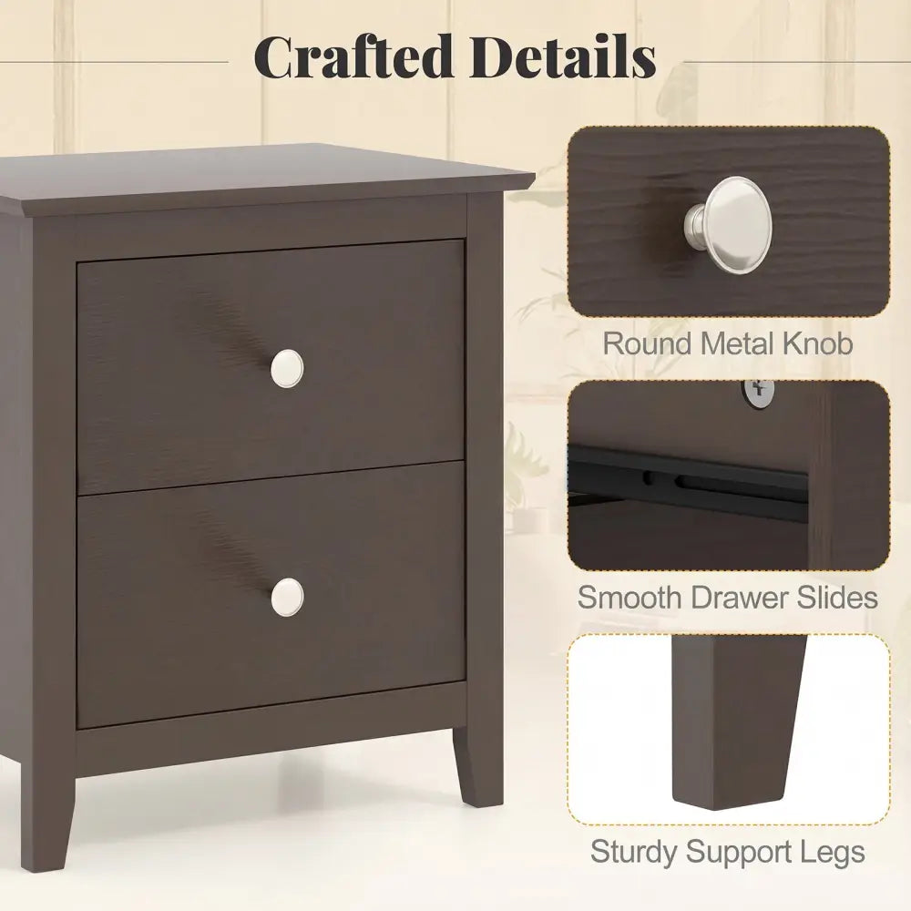 Set of 2 Modern Nightstand with 2 Drawers for Small Spaces-Rustic Brown - Rustic Brown - Nightstands