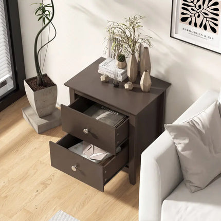 Set of 2 Modern Nightstand with 2 Drawers for Small Spaces-Rustic Brown - Rustic Brown - Nightstands