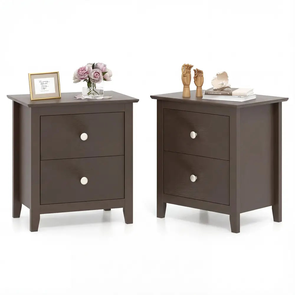 Set of 2 Modern Nightstand with 2 Drawers for Small Spaces-Rustic Brown - Rustic Brown - Nightstands