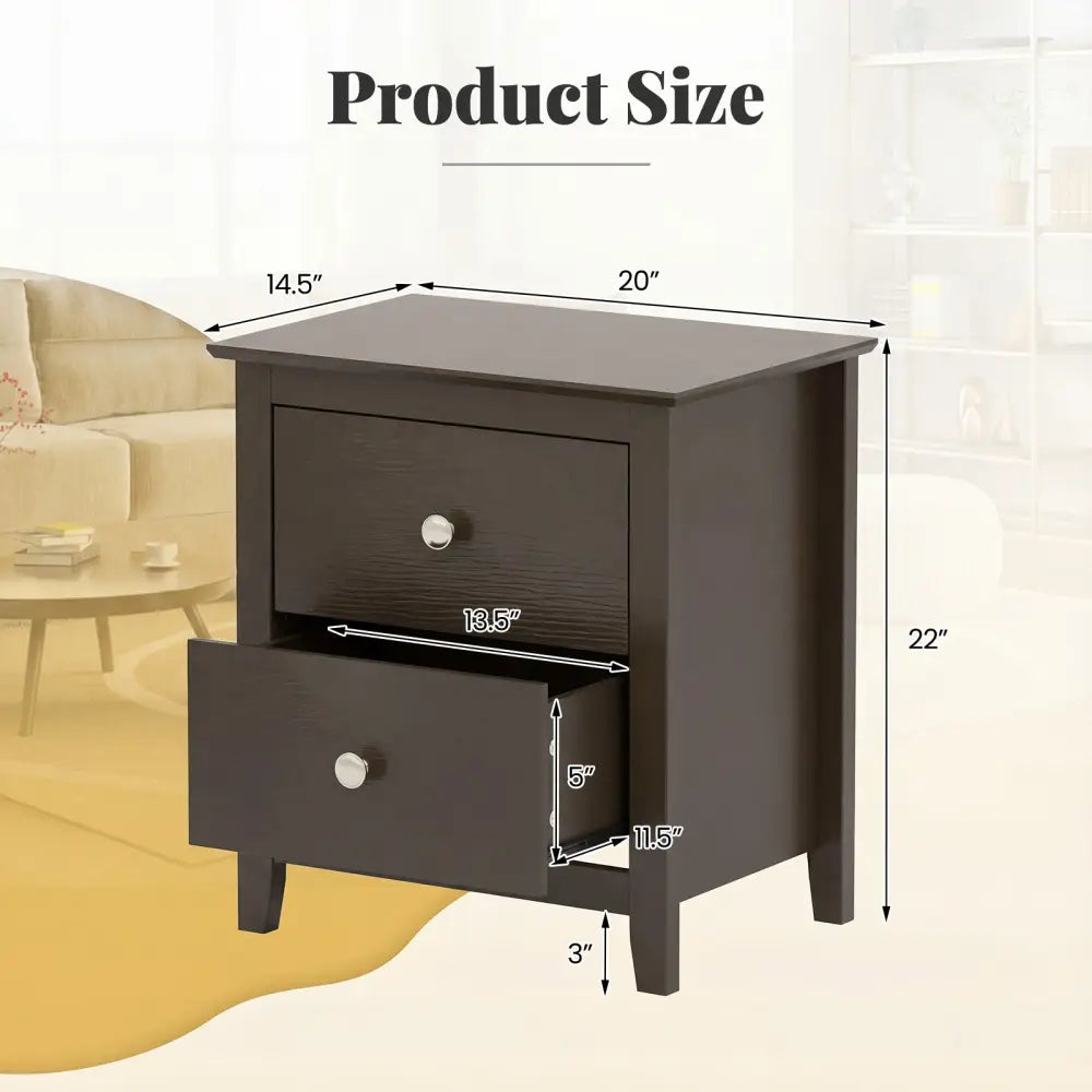 Set of 2 Modern Nightstand with 2 Drawers for Small Spaces-Rustic Brown - Rustic Brown - Nightstands