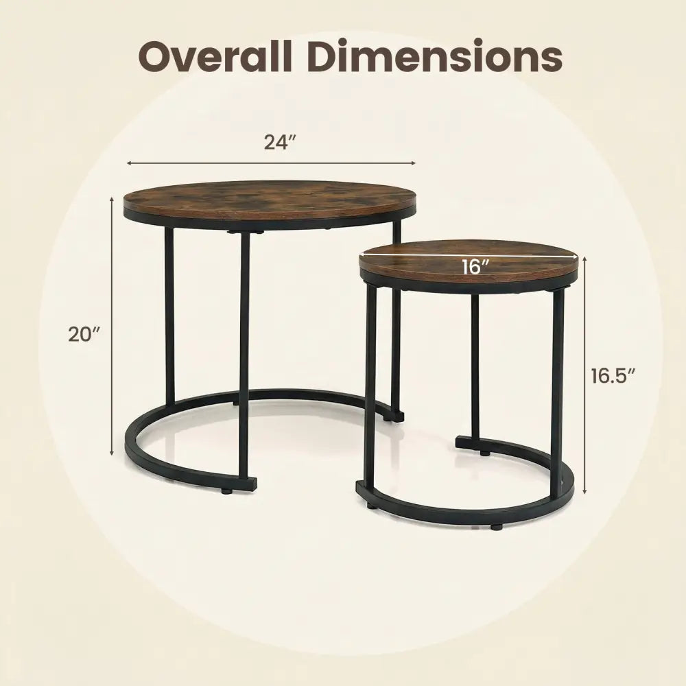 Set of 2 Modern Round Stacking Nesting Coffee Tables for Living Room-Rustic Brown - Rustic Brown - Coffee Tables