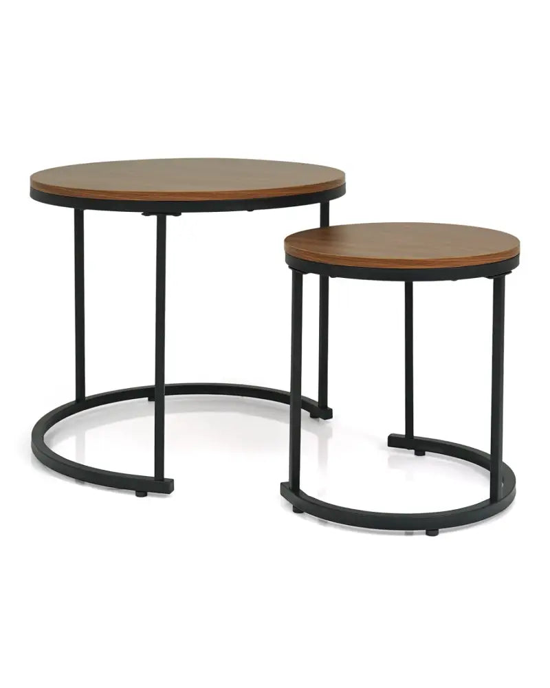 Set of 2 Modern Round Stacking Nesting Coffee Tables for Living Room-Light Brown - Light Brown - Coffee Tables