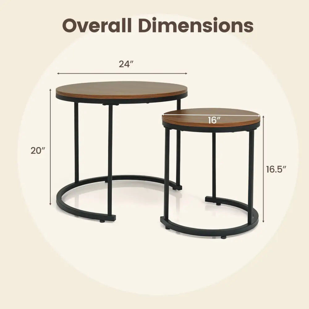 Set of 2 Modern Round Stacking Nesting Coffee Tables for Living Room-Light Brown - Light Brown - Coffee Tables