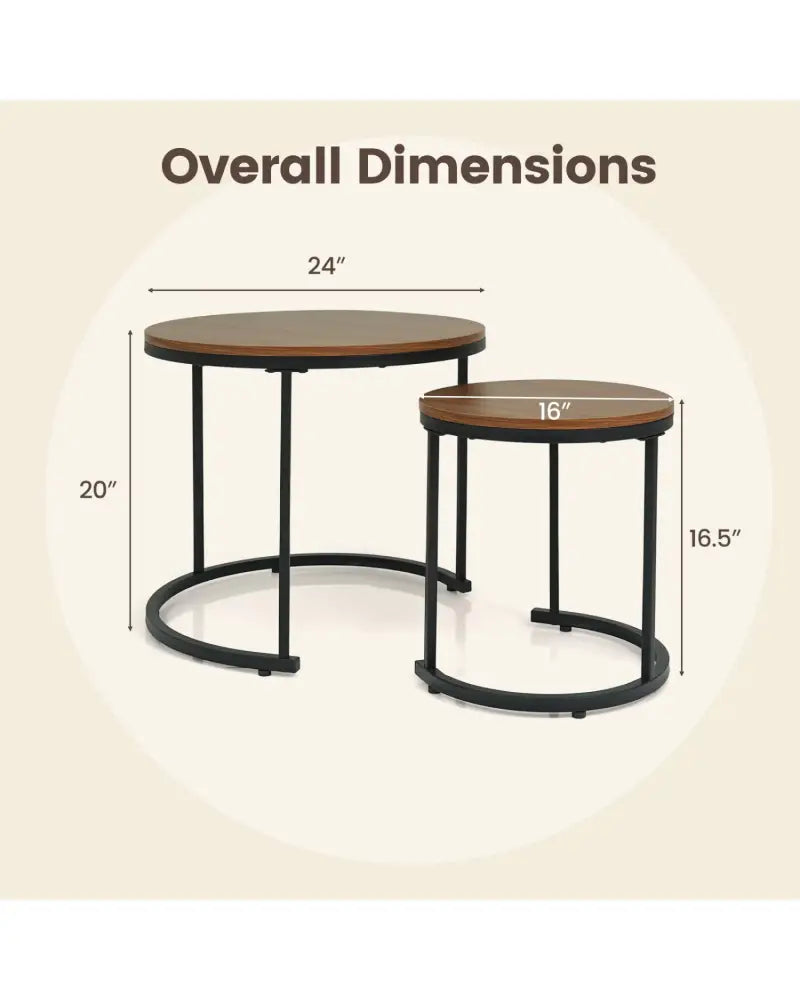 Set of 2 Modern Round Stacking Nesting Coffee Tables for Living Room-Light Brown - Light Brown - Coffee Tables