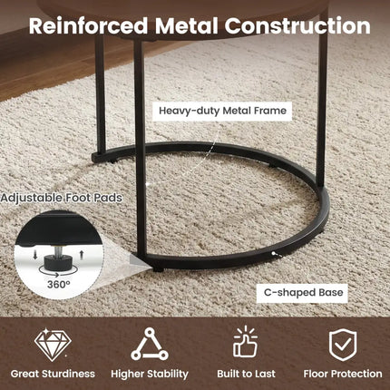 Set of 2 Modern Round Stacking Nesting Coffee Tables for Living Room-Rustic Brown - Rustic Brown - Coffee Tables