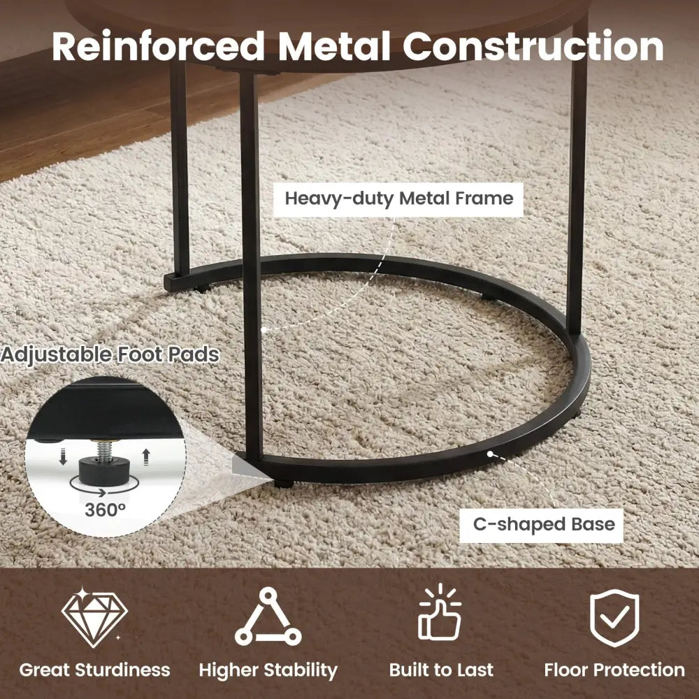 Set of 2 Modern Round Stacking Nesting Coffee Tables for Living Room-Rustic Brown - Rustic Brown - Coffee Tables