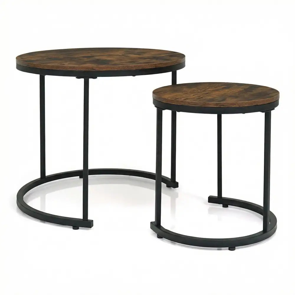Set of 2 Modern Round Stacking Nesting Coffee Tables for Living Room-Rustic Brown - Rustic Brown - Coffee Tables