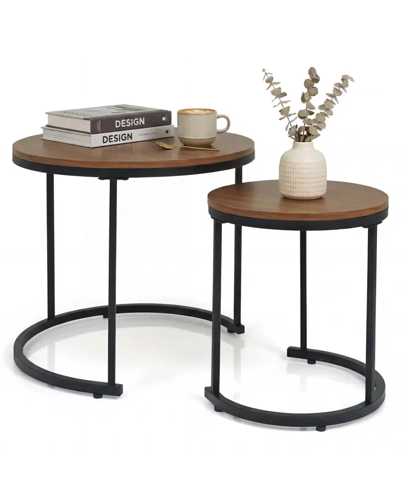 Set of 2 Modern Round Stacking Nesting Coffee Tables for Living Room-Light Brown - Light Brown - Coffee Tables