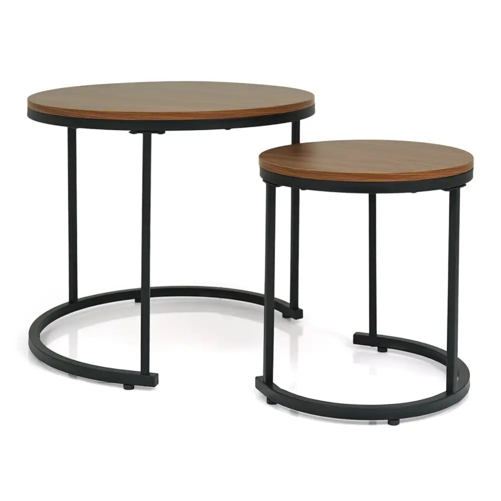 Set of 2 Modern Round Stacking Nesting Coffee Tables for Living Room-Light Brown - Light Brown - Coffee Tables