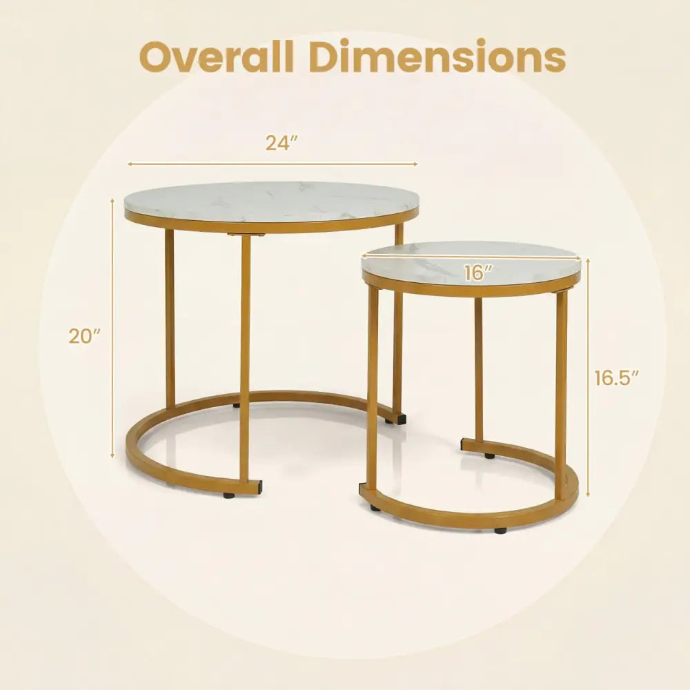 Set of 2 Modern Round Stacking Nesting Coffee Tables-Golden - Golden - Coffee Tables