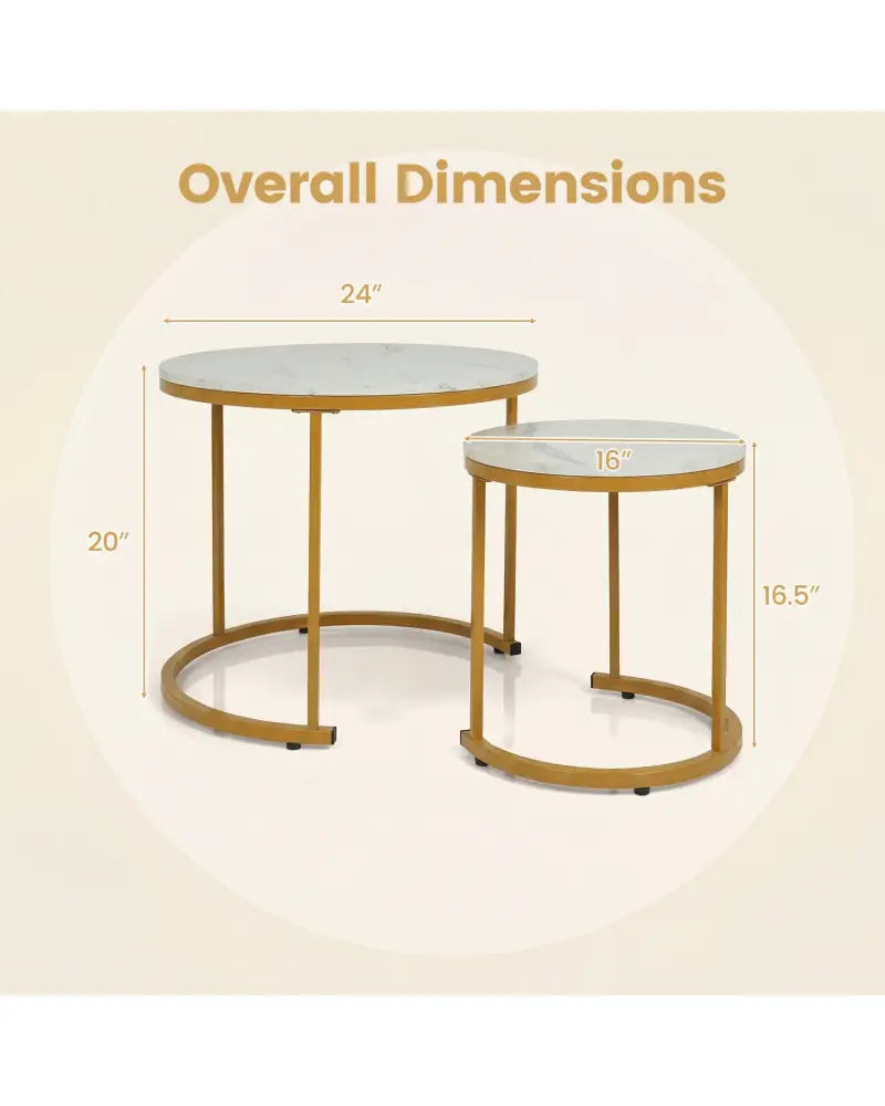 Set of 2 Modern Round Stacking Nesting Coffee Tables-Golden - Golden - Coffee Tables