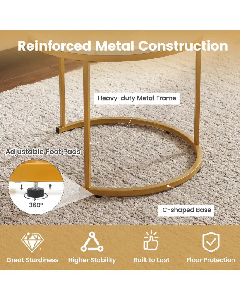 Set of 2 Modern Round Stacking Nesting Coffee Tables-Golden - Golden - Coffee Tables