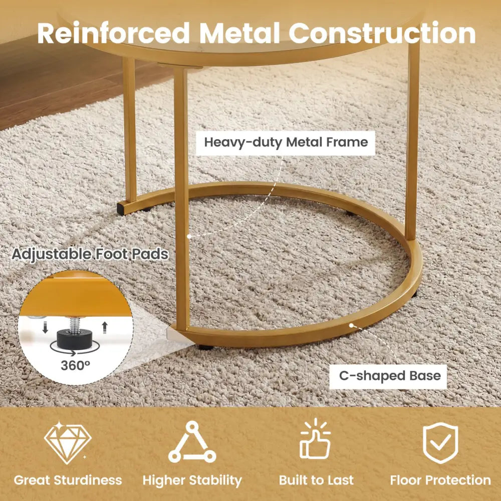 Set of 2 Modern Round Stacking Nesting Coffee Tables-Golden - Golden - Coffee Tables