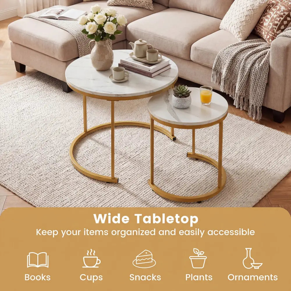 Set of 2 Modern Round Stacking Nesting Coffee Tables-Golden - Golden - Coffee Tables