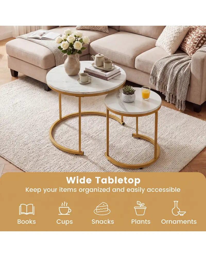 Set of 2 Modern Round Stacking Nesting Coffee Tables-Golden - Golden - Coffee Tables
