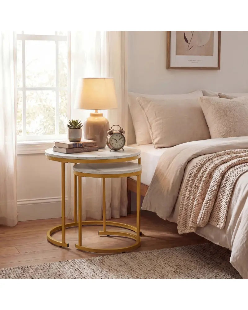 Set of 2 Modern Round Stacking Nesting Coffee Tables-Golden - Golden - Coffee Tables