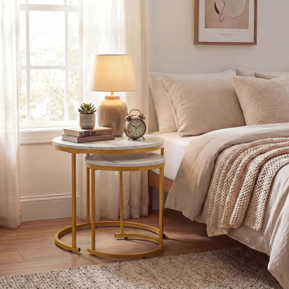 Set of 2 Modern Round Stacking Nesting Coffee Tables-Golden - Golden - Coffee Tables
