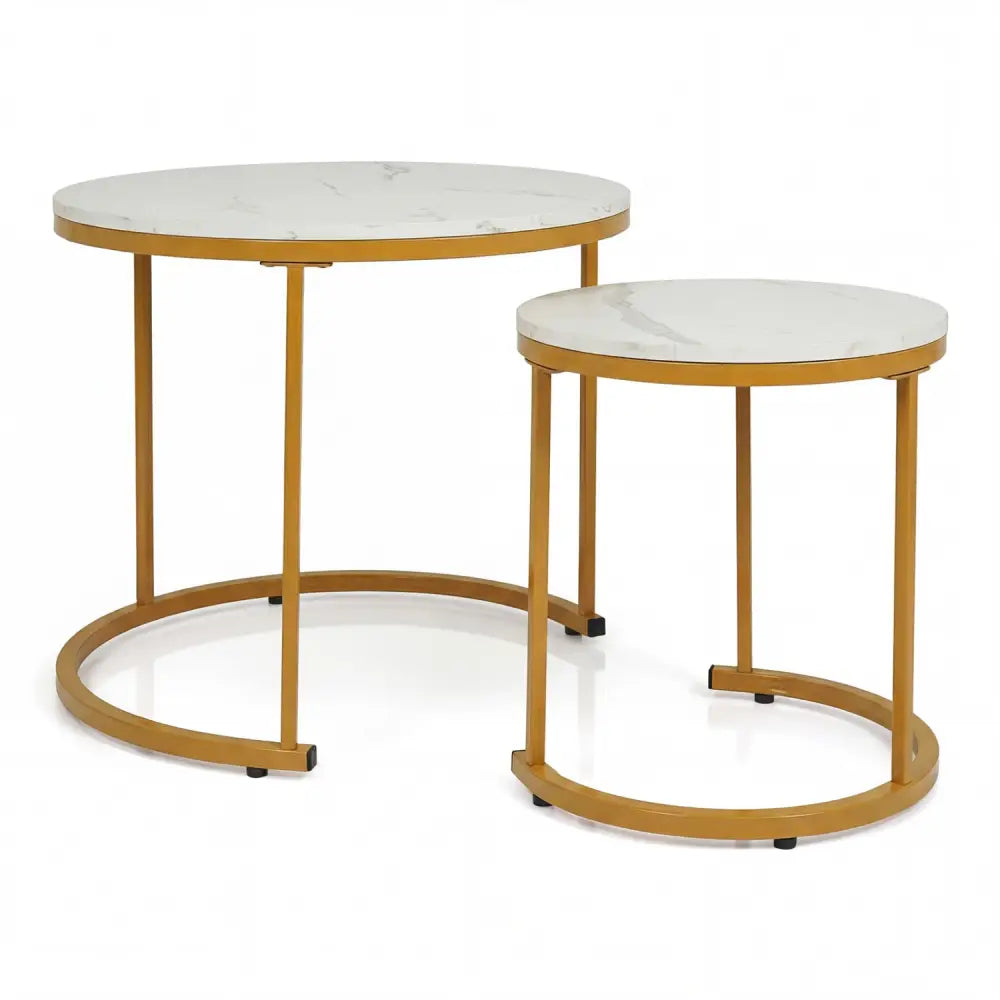 Set of 2 Modern Round Stacking Nesting Coffee Tables-Golden - Golden - Coffee Tables