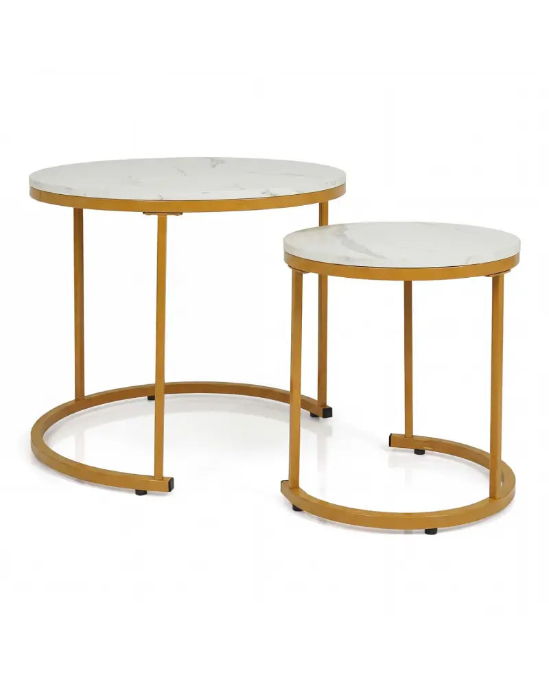 Set of 2 Modern Round Stacking Nesting Coffee Tables-Golden - Golden - Coffee Tables
