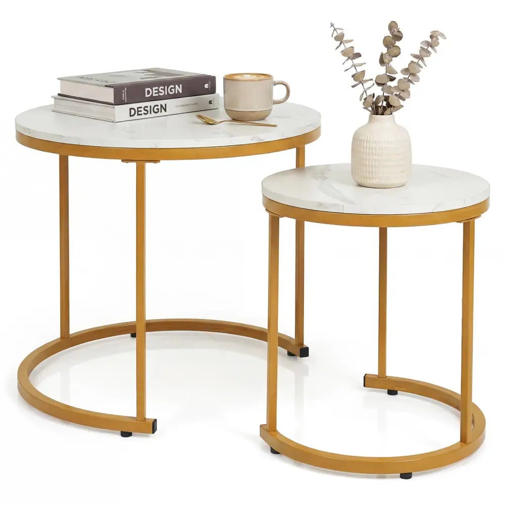 Set of 2 Modern Round Stacking Nesting Coffee Tables-Golden - Golden - Coffee Tables