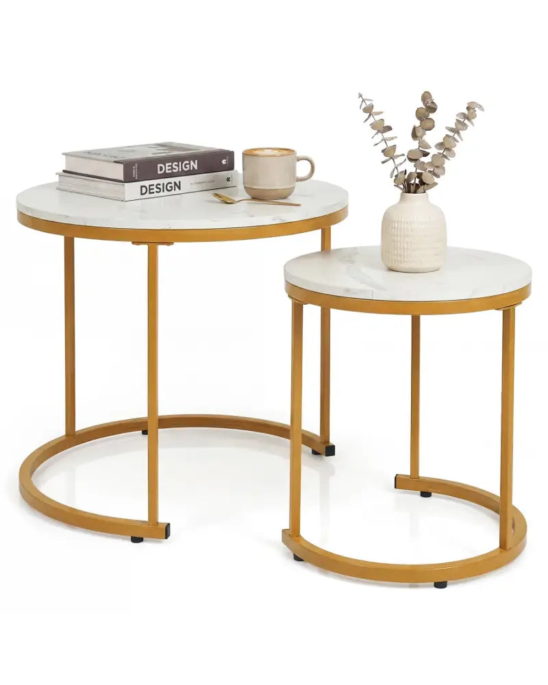 Set of 2 Modern Round Stacking Nesting Coffee Tables-Golden - Golden - Coffee Tables