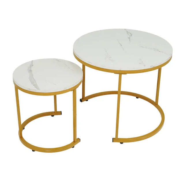 Set of 2 Modern Round Stacking Nesting Coffee Tables-Golden - Golden - Coffee Tables