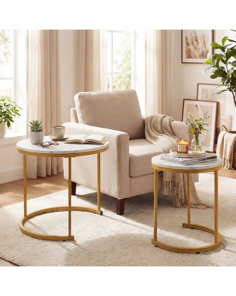 Set of 2 Modern Round Stacking Nesting Coffee Tables-Golden - Golden - Coffee Tables