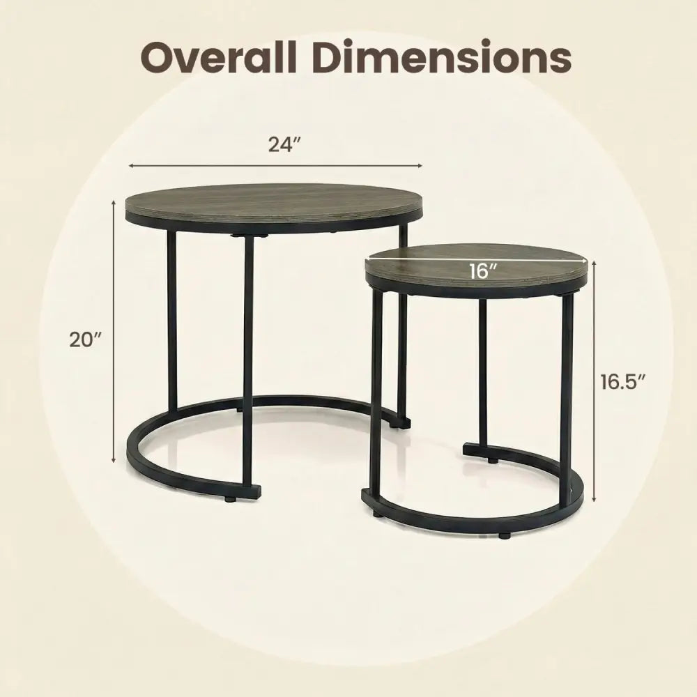 Set of 2 Modern Round Stacking Nesting Coffee Tables-Oak - Oak - Coffee Tables
