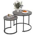 Set of 2 Modern Round Stacking Nesting Coffee Tables-Oak - Oak - Coffee Tables